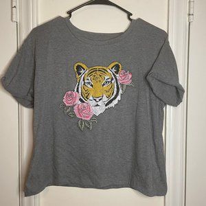 Girls Grey Embordered Crop Top